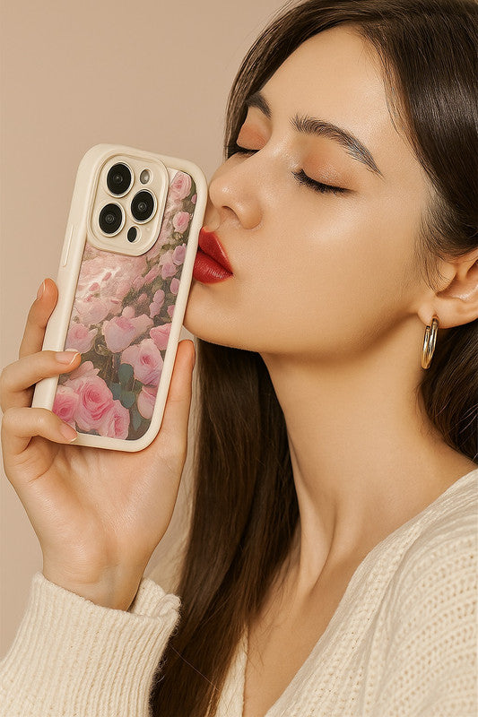 White Rose Hot 3D Pastel Pink Buds Floral Bunch Cute Print Design Aesthetic Case